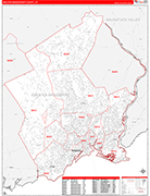 Greater Bridgeport County Wall Map Red Line Style